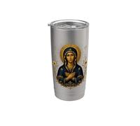 Santísima Virgen María Estilo Bizantino Icono Católico Arte Sagrado Vaso térmico de acero inoxidable de doble pared