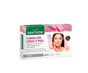 SANTIVERI - Cabellos, Uñas y Piel, Complemento Alimenticio a Base de L-Cistina, Levadura de Cerveza, Biotina y Vitaminas, que Contribuyen a Mantener el Estado del Cabello, Uñas y Piel - 48 Comprimidos
