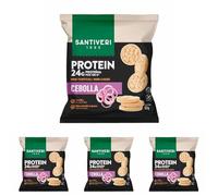 SANTIVERI - Mini Tortitas Protein Cebolla, Tortitas con 24 g de Proteína, Fibra y Aceite de Oliva, Ayuda a la Masa Muscular, Bajo Contenido en Grasas, Sin Gluten Ni Lactosa - 50 g (Paquete de 4)