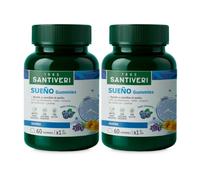 SANTIVERI - Sueño Gummies, Complemento Alimenticio con 1,95 mg de Melatonina, GABA, Amapola de California y Lavanda, Ayuda a Conciliar y Mantener el Sueño, Sabor Arándanos - Pack de 2 x 60 Gummies