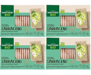 SANTIVERI - Tostadas Trigo Sarraceno Bio, Tostadas Ecológicas, Crujientes y Ligeras, Sin Azúcares Añadidos, Sin Gluten, Vegano - 100 g (Paquete de 4)