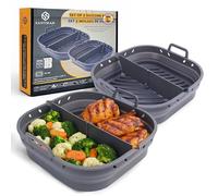 SANTMAR Pack 2 Moldes de Silicona Cuadrados Freidora de Aire 22×22 cm con Separador - Plegables, Antiadherentes, Canales Antigrasa, BPA Free, Apto Horno/Microondas/Lavavajillas (5,5-7 L) (Gris)
