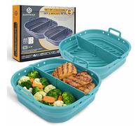 SANTMAR Pack 2 Moldes de Silicona Cuadrados Freidora de Aire 22×22 cm con Separador - Plegables, Antiadherentes, Canales Antigrasa, BPA Free, Apto Horno/Microondas/Lavavajillas (5,5-7 L) (Azul)