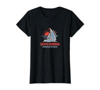 Santo Domingo República Dominicana Velero Puesta De Sol Diseño Camiseta gráfica económica, Mujer, Negro, XS