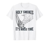 Santo Fuma su Tiempo de Misa incensario católico Camiseta gráfica económica, Hombre, Blanco, XL