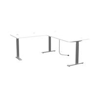SANTORIN Escritorio de esquina regulable en altura eléctrica en color blanco, certificado FSC, mesa de oficina ajustable con función de memoria y estructura de metal, 185 x 72 x 177 cm (ancho x alto x