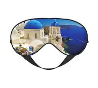 Santorini - Antifaz para dormir con estampado de vista al mar de la isla griega, venda nocturna para los ojos, cubierta suave para mujeres y hombres, para viajes, siesta y meditación