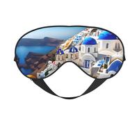 Santorini - Antifaz suave con estampado de vista al mar de la isla griega, bloqueo de luz beneficioso, siesta, uso nocturno, viajes, camping, meditación, yoga