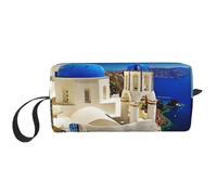 Santorini - Bolsa de maquillaje con impresión de vista al mar, bolsa de cosméticos duradera, bolsa de viaje de maquillaje, regalos esenciales para mujeres y hombres, White, Talla única