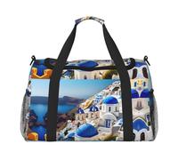 Santorini - Bolsa de viaje grande de lona con estampado de isla griega y vista al mar para mujer, Negro -, Talla única