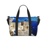 Santorini - Bolsas de lona con vistas al mar en las islas griegas para viajar, ligeras bolsas de viaje Oxford para artículos personales para mujeres, bolsas de gimnasio ideales para hombres, Black,