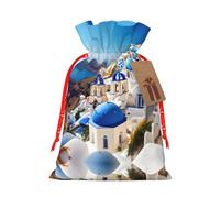 Santorini - Bolsas de regalo reutilizables con estampado de vista al mar de la isla griega, bolsas de regalo con cordón para joyas y regalos, para ocasiones festivas