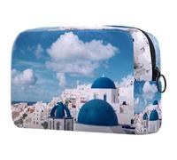 Santorini Building Blue Sky - Neceser para mujer, neceser de viaje, bolsa organizadora de maquillaje grande con cremallera, multicolor, 18.5x7.5x13cm/7.3x3x5.1in, Neceser