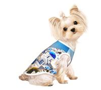 Santorini - Camiseta sin mangas con estampado de vista al mar de la isla griega para perros y gatos, ropa de moda para mascotas para uso en interiores y exteriores