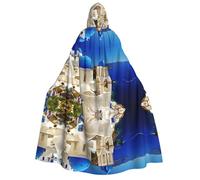 Santorini - Capa con capucha para Halloween, diseño de isla griega con vistas al mar, para fiesta, carnaval, exposición de cómics, bailes de máscaras, unisex para adultos