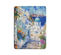 Santorini - Cartel de metal vintage con impresión de arte griego para pub, club, cafetería, bar, hogar, decoración de pared, póster retro de 30 x 40 cm
