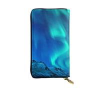 Santorini - Cartera larga con estampado de vista al mar de la isla griega, cartera de mano de gran capacidad con ranura para tarjetas, cartera de piel de cuero, unisex, Luces del Norte, Talla única