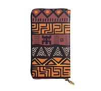 Santorini - Cartera larga con estampado de vista al mar de la isla griega, cartera de mano de gran capacidad con ranura para tarjetas, cartera de piel de cuero, unisex, Tela de barro africano tribal