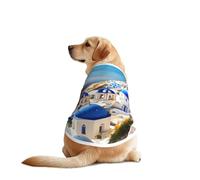 Santorini - Chaleco de perro con estampado de vista al mar de la isla griega, suave, transpirable, ropa para mascotas, ropa sin mangas, ropa de moda para razas medianas y grandes