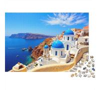 Santorini Cúpulas Azules Puzzle de 1000 Piezas Puzzle para Adultos Puzzle para Toda la Familia Vista Mediterránea Papel Relajante Hogar 70x50cm/1000pcs