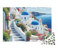 Santorini Edificios Blancos Puzzle para Adultos Puzzle de 1000 Piezas Vista Costera Papel Relajante Regalo Decoración Hogar 52x38cm/1000pcs