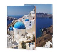 Santorini - Funda de piel sintética con estampado de vista al mar de la isla griega para notas de campo u otros cuadernos de bolsillo de 20,6 x 14,2 x 1 cm