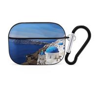 Santorini - Funda protectora para AirPods Pro con diseño de isla griega y vista al mar para AirPods Pro de segunda generación, fácil de abrir y cerrar contra caídas completas, estilo negro