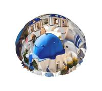 Santorini - Gorro de ducha ligero con estampado de isla griega para mujeres y hombres, gorro suave y gorro de baño reutilizable