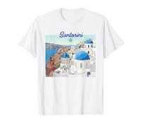Santorini Grecia Bandera Griega Arte Vacaciones Cúpulas Azules Camiseta gráfica económica, Hombre, Blanco, L