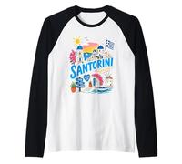 Santorini Grecia Island Lindo Recuerdo de Viaje Griego Camiseta Manga Raglan