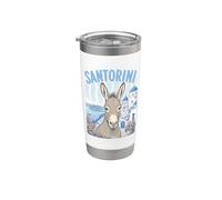 Santorini Grecia, lindo burro divertido y tejados de cúpula azul Vaso térmico de acero inoxidable de doble pared