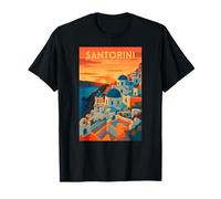 Santorini Grecia Sunset Vintage Travel Artwork Hombres Mujeres Camiseta