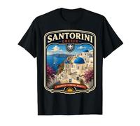 Santorini Grecia Vacaciones a Santorini Viaje Familiar Camiseta gráfica económica, Hombre, Negro, M