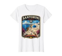 Santorini Grecia Vacaciones a Santorini Viaje Familiar Camiseta gráfica económica, Mujer, Blanco, S