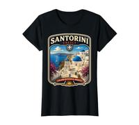 Santorini Grecia Vacaciones a Santorini Viaje Familiar Camiseta gráfica económica, Mujer, Negro, M
