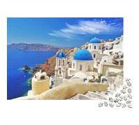 Santorini Grecia Ver Rompecabezas 1000 Piezas Santorini Grecia Vista Costera Estéticos Y Desafiantes De Desafío Duro Imposible Regalos para Mujeres, Regalos para Hombres Entretenimiento Creativo para