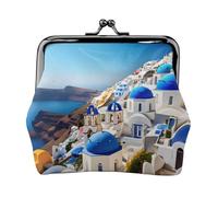 Santorini Greek Island Sea View Print Kiss Lock Monedero para mujer, mini billetera para tarjetas y lápiz labial, billetera compacta y suave