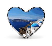 Santorini - Insignia de corazón con vista al mar de la isla griega, aleación de aluminio, pin de solapa para regalo del día de San Valentín, broches para chaquetas, mochilas y otras prendas de vestir