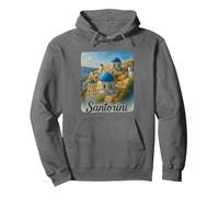 Santorini Island Grecia Acuarela Playa Viaje Souvenir Sudadera con Capucha