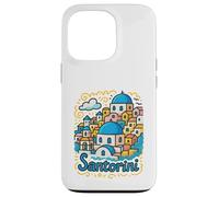 Santorini Island Grecia Cartoon Doodle Beach Travel Souvenir Carcasa para iPhone 13 Pro