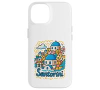 Santorini Island Grecia Cartoon Doodle Beach Travel Souvenir Carcasa para iPhone 14