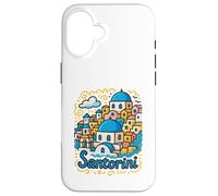 Santorini Island Grecia Cartoon Doodle Beach Travel Souvenir Carcasa para iPhone 16
