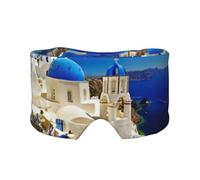 Santorini - Máscara de dormir con estampado de vista al mar de la isla griega para hombres y mujeres, cubierta suave para los ojos, diadema insonorizada para viajes, siesta