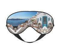 Santorini - Máscara de ojos suave con estampado de vista al mar de la isla griega, máscara para dormir, máscara opaca, adecuada para viajes, oficina, yoga, siesta
