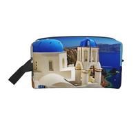 Santorini - Neceser de viaje para hombre, diseño de isla griega con vista al mar, bolsa de cosméticos de gran capacidad para mujeres, White, Talla única