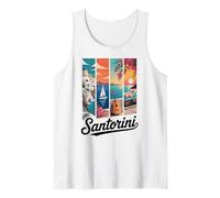 Santorini Puesta de Sol Costera y velero, Isla Griega Camiseta sin Mangas