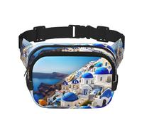 Santorini - Riñonera grande con estampado de isla griega para mujer, bonita riñonera cruzada a la moda, Negro -, Talla única