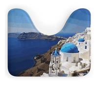 Santorini - Tapete para inodoro en forma de U con vista al mar de la isla griega, ultrasuave, súper absorbente, con parte trasera antideslizante, lavable de secado rápido para base de inodoro ovalada