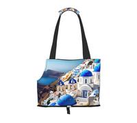Santorini - Transportador para perros pequeños, gatos, con estampado de isla griega, con bolsillos grandes, para viajes al aire libre