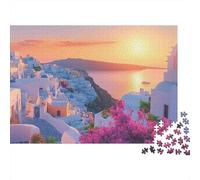 Santorini Vista al Atardecer Rompecabezas 1000 Piezas, Vista al Atardecer de la Isla de Santorini, Estético y Desafiante, Regalo para Mujeres y Hombres, Decoración Hogar